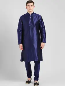 KISAH Men Navy Blue Thread Work Kurta