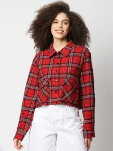 Remanika Women Red Comfort Tartan Checks Checked Casual Shirt