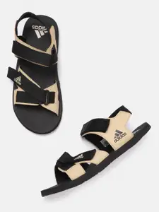 ADIDAS Men Black & Beige Brand Logo Print Traso Sports Sandals