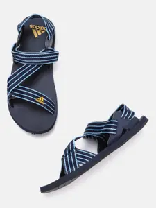 ADIDAS Men Blue Striped & Brand Logo Print Traso Sports Sandals