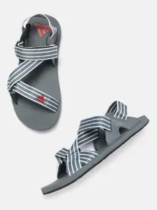ADIDAS Men Grey & White Brand Logo Print Traso Sports Sandals