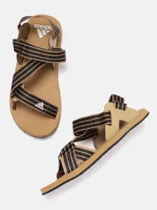 ADIDAS Men Black & Brown Striped Sports Sandals