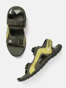 ADIDAS Men Grey & Green Colourblocked Traso Sports Sandals