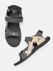 ADIDAS Men Grey & Beige Brand Logo Print Traso Sports Sandals