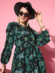 plusS Women Black Abstract Knee Length Dress