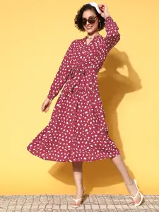 plusS Women Charming Maroon Abstract Vacay Attire