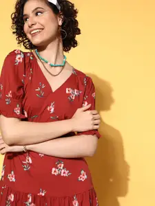 plusS Women Rust Floral Vacay Attire