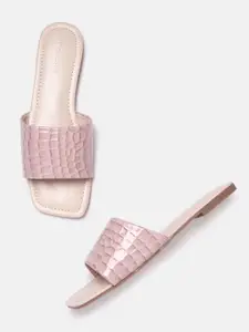Van Heusen Woman Dusty Pink Croc Textured Open Toe Flats