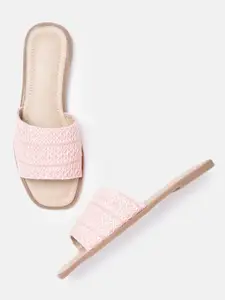 Van Heusen Woman Pink Woven Design Open Toe Flats