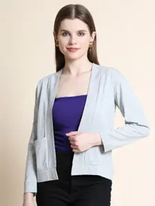 TEEMOODS Women Grey Melange Monochrome Shrug