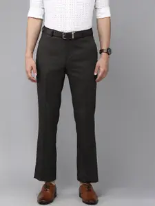 Park Avenue Men Grey Self Designed Mid Rise Smart Formal Trousers