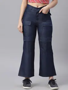 KASSUALLY Women Navy Blue Wide Leg Light Fade Jeans