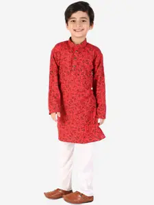 Pro-Ethic STYLE DEVELOPER Boys Maroon Printed Angrakha Pure Cotton Kurta with Pyjamas