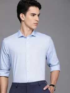 Louis Philippe Ath.Work Men Blue & White Super Slim Fit Printed Formal Shirt