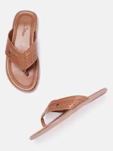 Louis Philippe Men Tan Brown Solid Leather Perforated Comfort Sandals