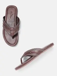 Louis Philippe Men Coffee Brown Textured Leather Comfort Sandals
