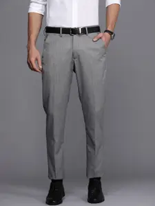 Louis Philippe Men Grey Self-Design Super Slim Fit Formal Trousers