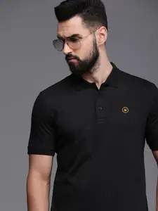 Louis Philippe Men Black Polo Collar Pure Cotton T-shirt