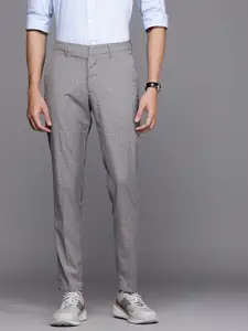 Louis Philippe Ath.Work Men Grey Checked Tapered Fit Trousers