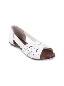 Metro Women White Embellished Open Toe Flats with Laser Cuts