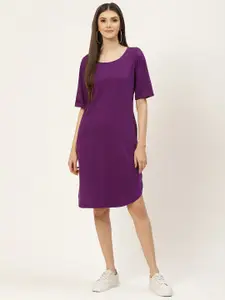 BRINNS Purple Solid Pure Cotton A-Line Midi Dress