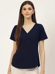 BRINNS Women Navy Blue Solid Pure Cotton T-shirt