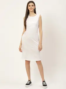 BRINNS White Solid Pure Cotton A-Line Midi Dress