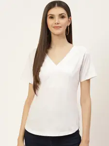 BRINNS Women White Solid Pure Cotton T-shirt