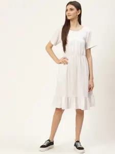 BRINNS White Solid Pure Cotton Fit and Flare Midi Dress