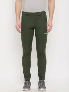 Duke Men Olive Green Solid Regular-Fit Pure Cotton Track Pants