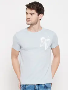 Duke Men Blue Typography Printed Slim Fit T-shirt