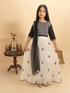 BANI KIDS Girls Black & White Embroidered Sequinned Ready to Wear Lehenga & Blouse With Dupatta
