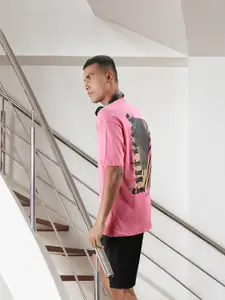 DeFacto Men Pink & Black Printed Pure Cotton T-shirt