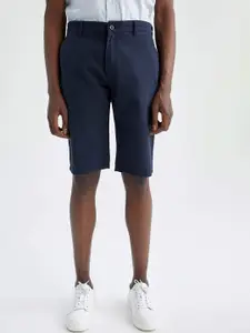 DeFacto Men Navy Blue Solid Pure Cotton Chino Shorts