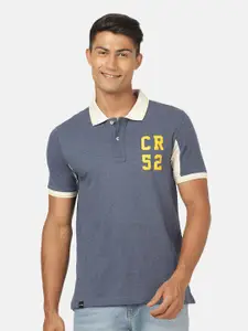 Crocodile Men Blue Varsity Polo Collar Applique Slim Fit T-shirt