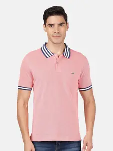 Crocodile Men Pink Polo Collar Applique Slim Fit T-shirt