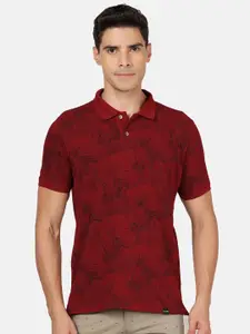 Crocodile Men Maroon & persian plum Printed Polo Collar Slim Fit T-shirt