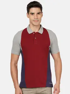 Crocodile Men Maroon & antique ruby Polo Collar Applique Slim Fit T-shirt