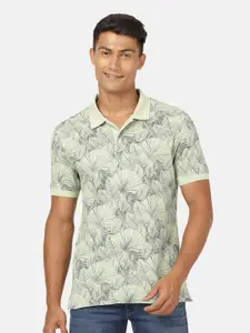 Crocodile Men Green Floral Printed Polo Collar Tropical Slim Fit T-shirt
