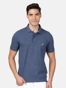 Crocodile Men Navy Blue Polo Collar Applique Slim Fit T-shirt