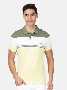 Crocodile Men Yellow Striped Polo Collar Slim Fit T-shirt