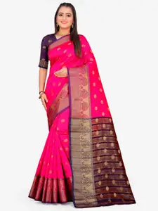Indian Fashionista Pink & Violet Woven Design Zari Art Silk Half and Half Banarasi Saree