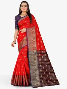 Indian Fashionista Red & Gold-Toned Woven Design Zari Art Silk Banarasi Saree