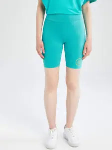 DeFacto Women Turquoise Blue Skinny Fit Biker Shorts