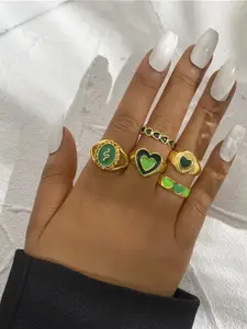 Shining Diva Fashion Set Of 5 Gold-Plated Boho Finger Ring