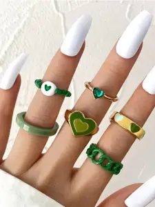 Shining Diva Fashion Set Of 6 Gold-Plated Crystal Boho Finger Ring