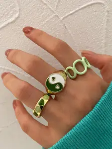 Shining Diva Fashion Set Of 3 Gold-Plated Enamelled Finger Ring