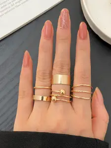 Shining Diva Fashion Set Of 5 Rose Gold-Plated Finger Ring