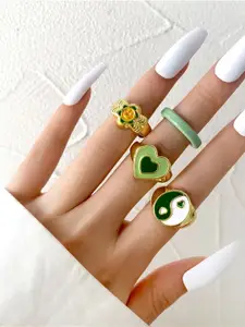 Shining Diva Fashion Set Of 4 Gold-Plated Boho Finger Ring