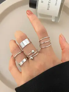 Shining Diva Fashion  Set Of 5 Silver-Plated Finger Ring